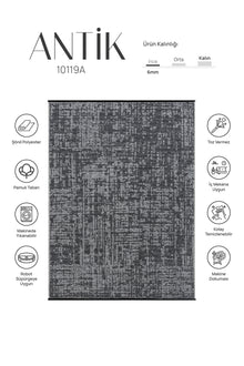 Antik Gri Halı Yıkanabilir Kaymaz Taban Şönil Kilim Dokuma Pamuk Taban Kilim 10119A
