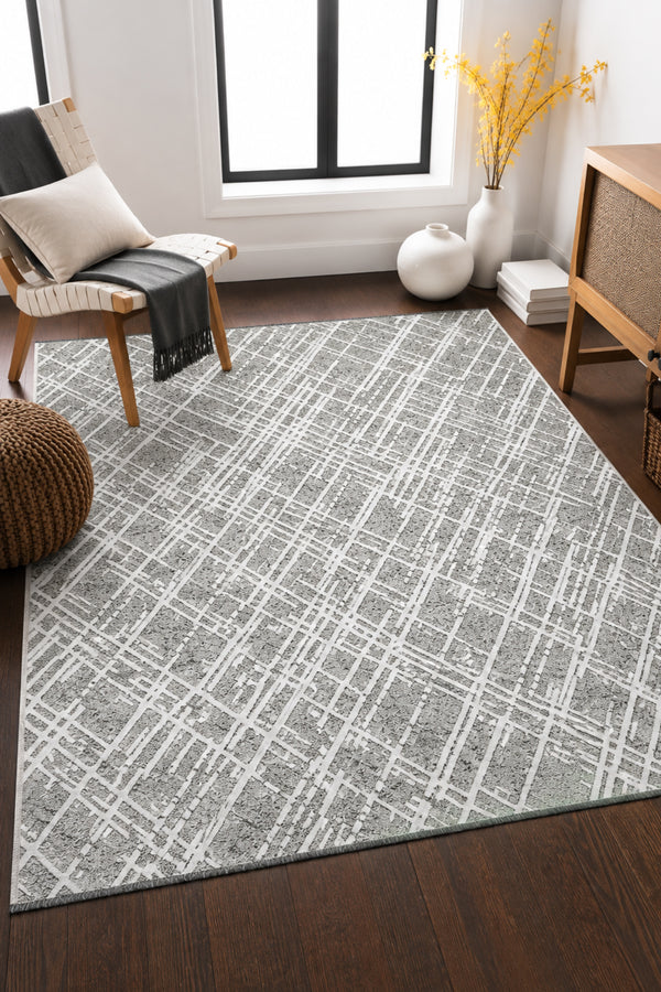 Bukle Gri Beyaz Kilim Yıkanabilir Kaymaz Taban Şönil Kilim Salon Oturma Odası Halısı BK484