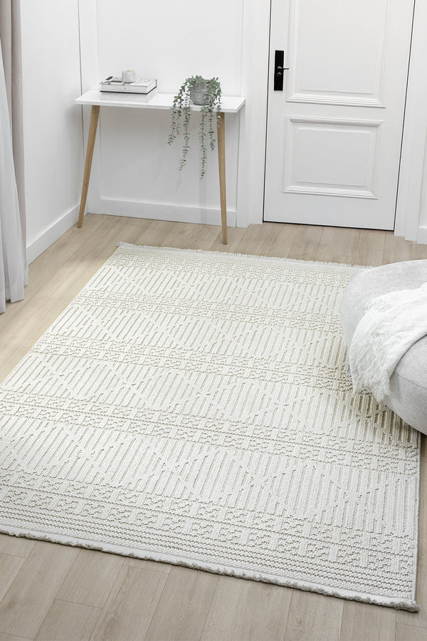 Fizy Beyaz Halı Loop Sisal Halı Modern Dokuma Oturma Odası Salon Halısı 11868A