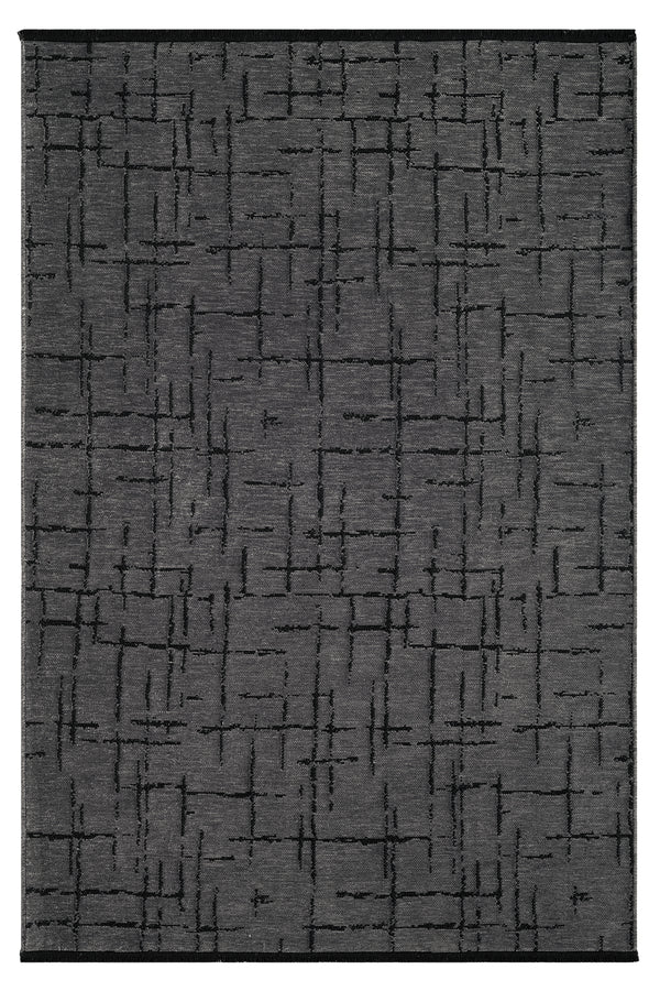 Gaia Antrasit Halı Yıkanabilir Kaymaz Taban Şönil Kilim Dokuma Pamuk Taban Kilim 10123