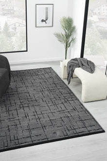 Gaia Antrasit Halı Yıkanabilir Kaymaz Taban Şönil Kilim Dokuma Pamuk Taban Kilim 10123