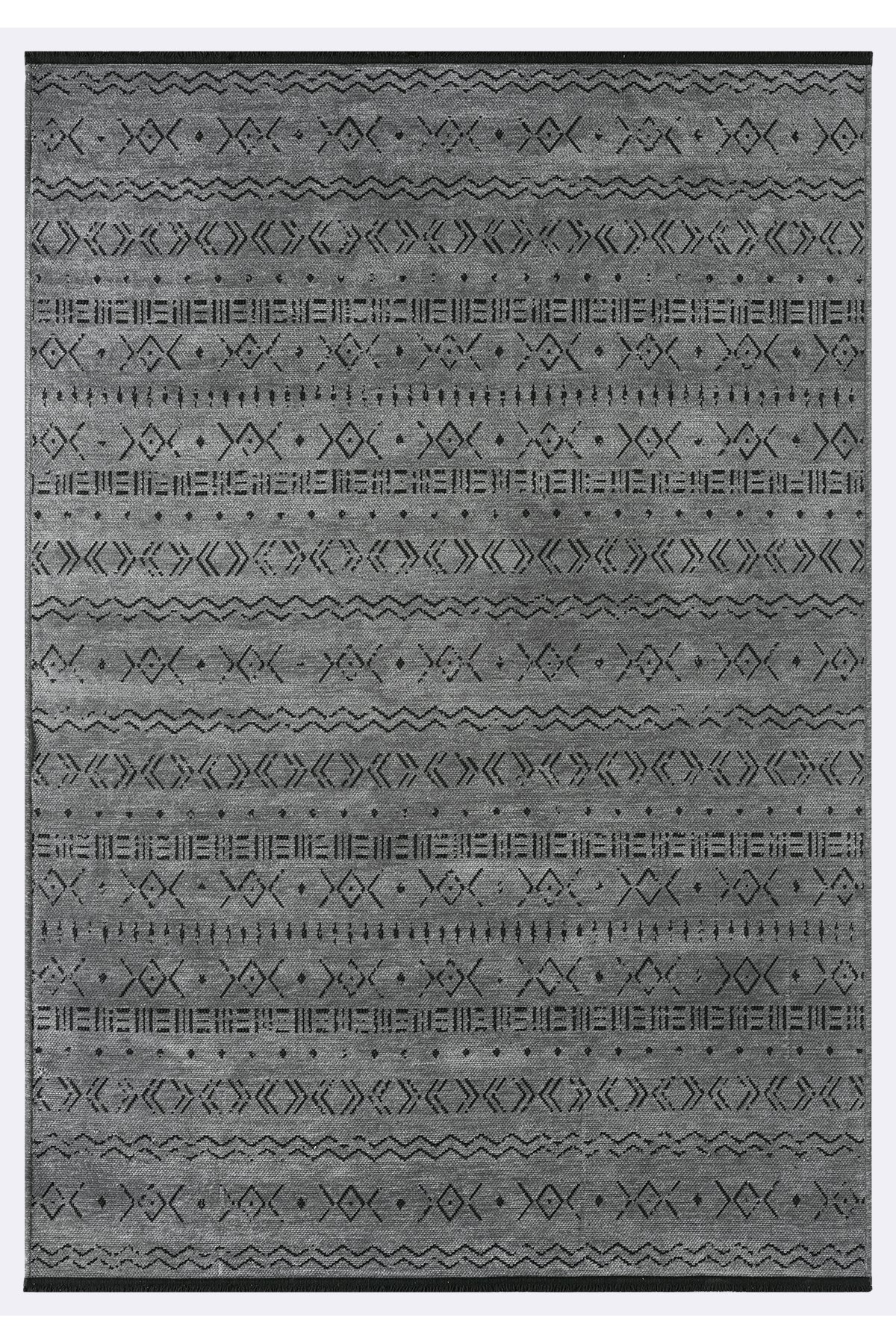 Gaia Antrasit Halı Yıkanabilir Kaymaz Taban Şönil Kilim Dokuma Pamuk Taban Kilim 10343