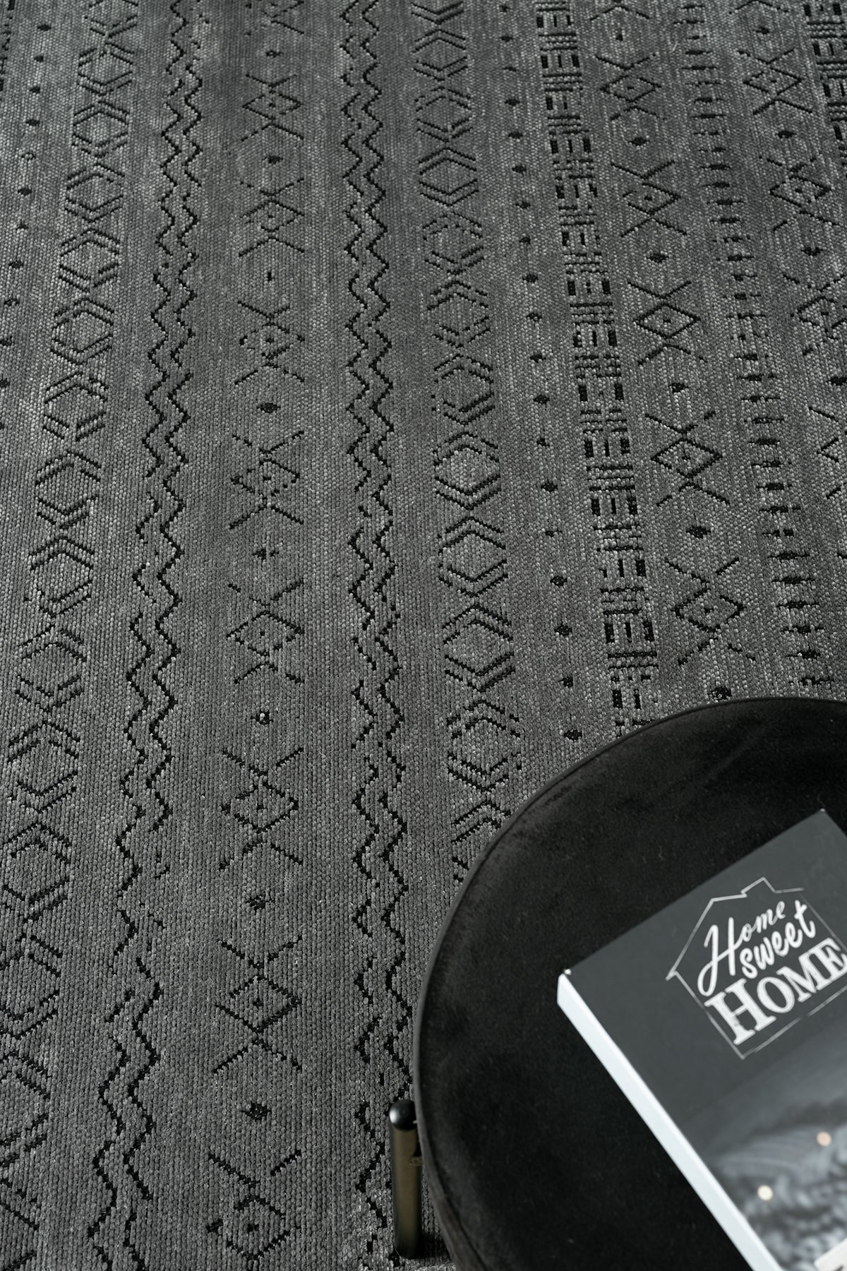 Gaia Antrasit Halı Yıkanabilir Kaymaz Taban Şönil Kilim Dokuma Pamuk Taban Kilim 10343