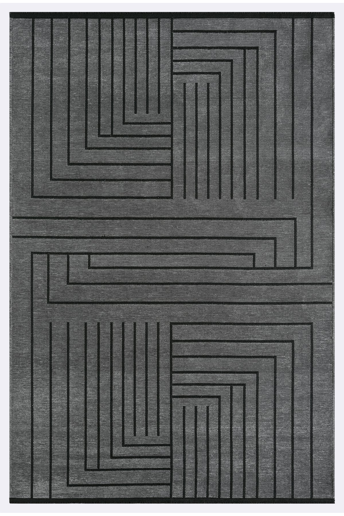 Gaia Antrasit Halı Yıkanabilir Kaymaz Taban Şönil Kilim Dokuma Pamuk Taban Kilim 10347