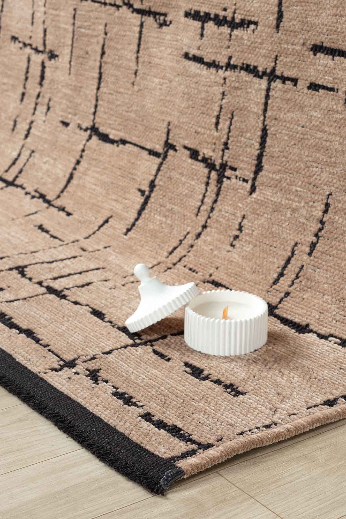 Gaia Bej Halı Yıkanabilir Kaymaz Taban Şönil Kilim Dokuma Pamuk Taban Kilim 10119