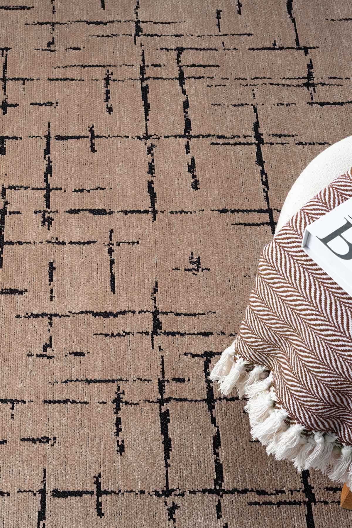 Gaia Bej Halı Yıkanabilir Kaymaz Taban Şönil Kilim Dokuma Pamuk Taban Kilim 10119