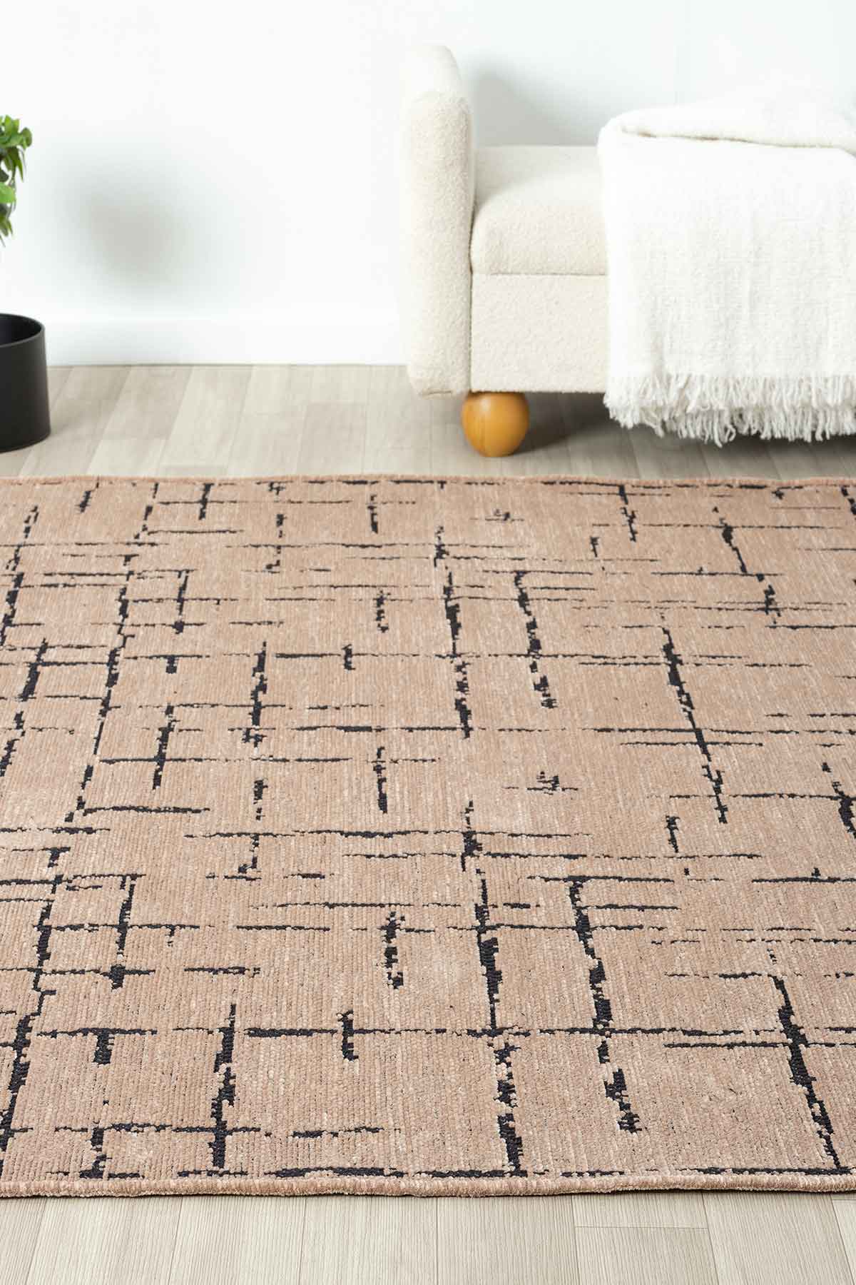 Gaia Bej Halı Yıkanabilir Kaymaz Taban Şönil Kilim Dokuma Pamuk Taban Kilim 10119