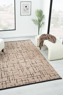 Gaia Bej Halı Yıkanabilir Kaymaz Taban Şönil Kilim Dokuma Pamuk Taban Kilim 10119