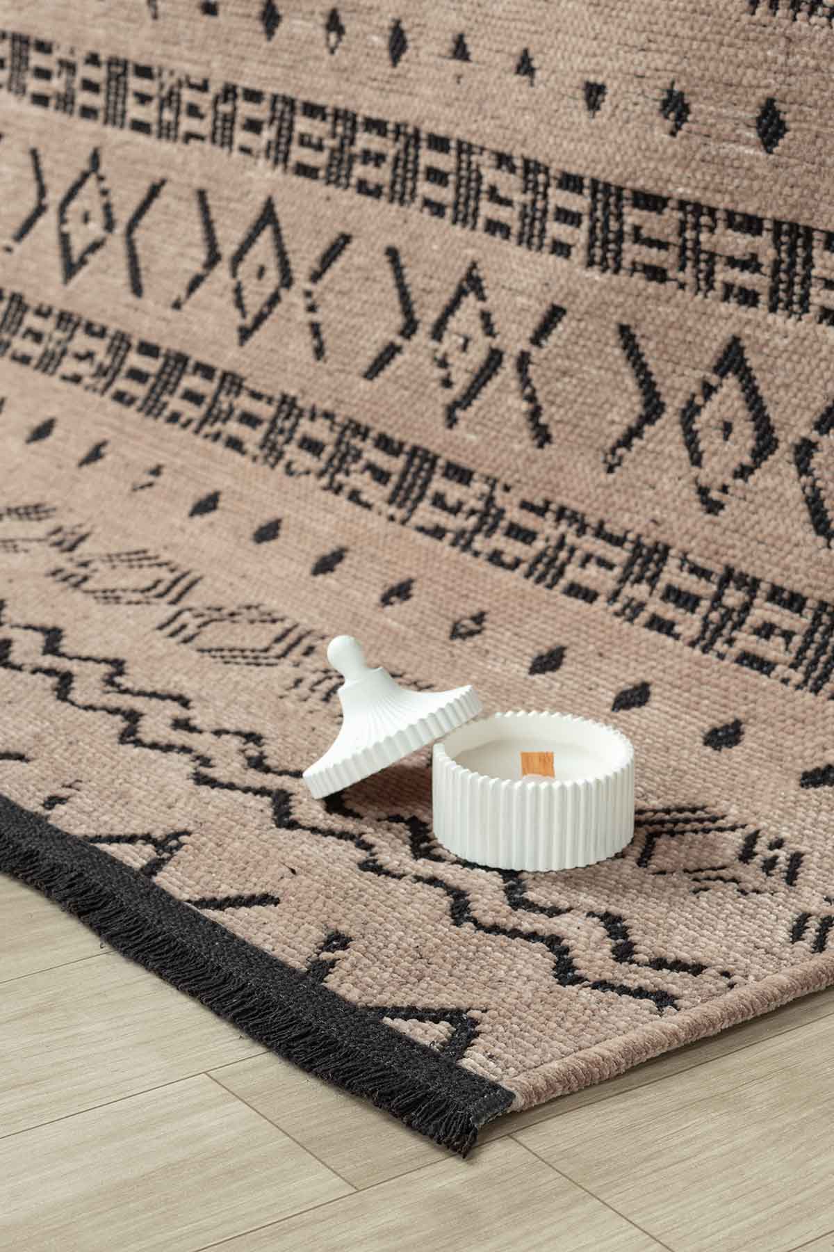Gaia Bej Halı Yıkanabilir Kaymaz Taban Şönil Kilim Dokuma Pamuk Taban Kilim 10351