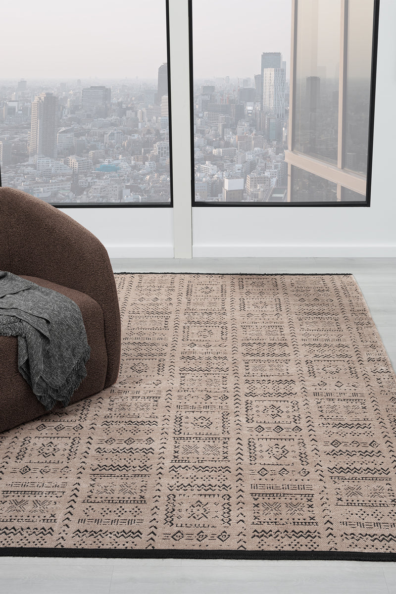 Gaia Bej Halı Yıkanabilir Kaymaz Taban Şönil Kilim Dokuma Pamuk Taban Kilim 10352