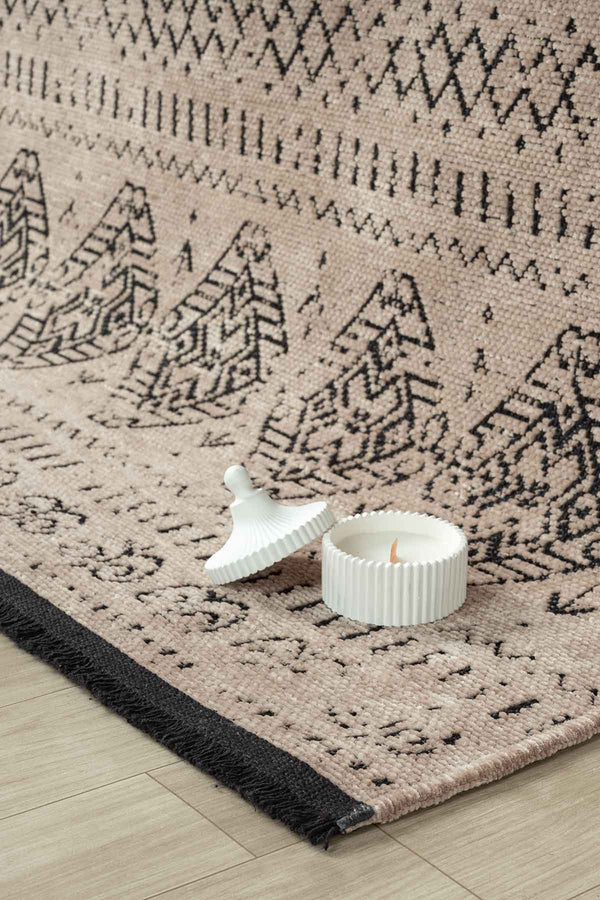 Gaia Bej Halı Yıkanabilir Kaymaz Taban Şönil Kilim Dokuma Pamuk Taban Kilim 10354