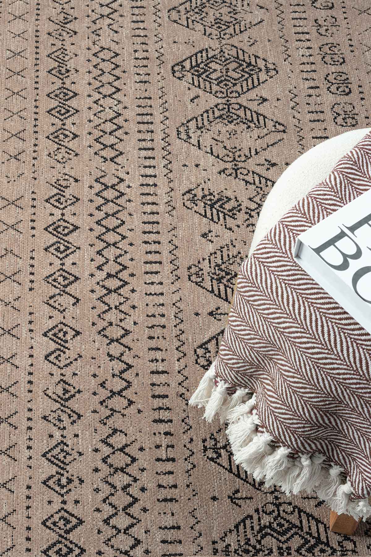 Gaia Bej Halı Yıkanabilir Kaymaz Taban Şönil Kilim Dokuma Pamuk Taban Kilim 10354