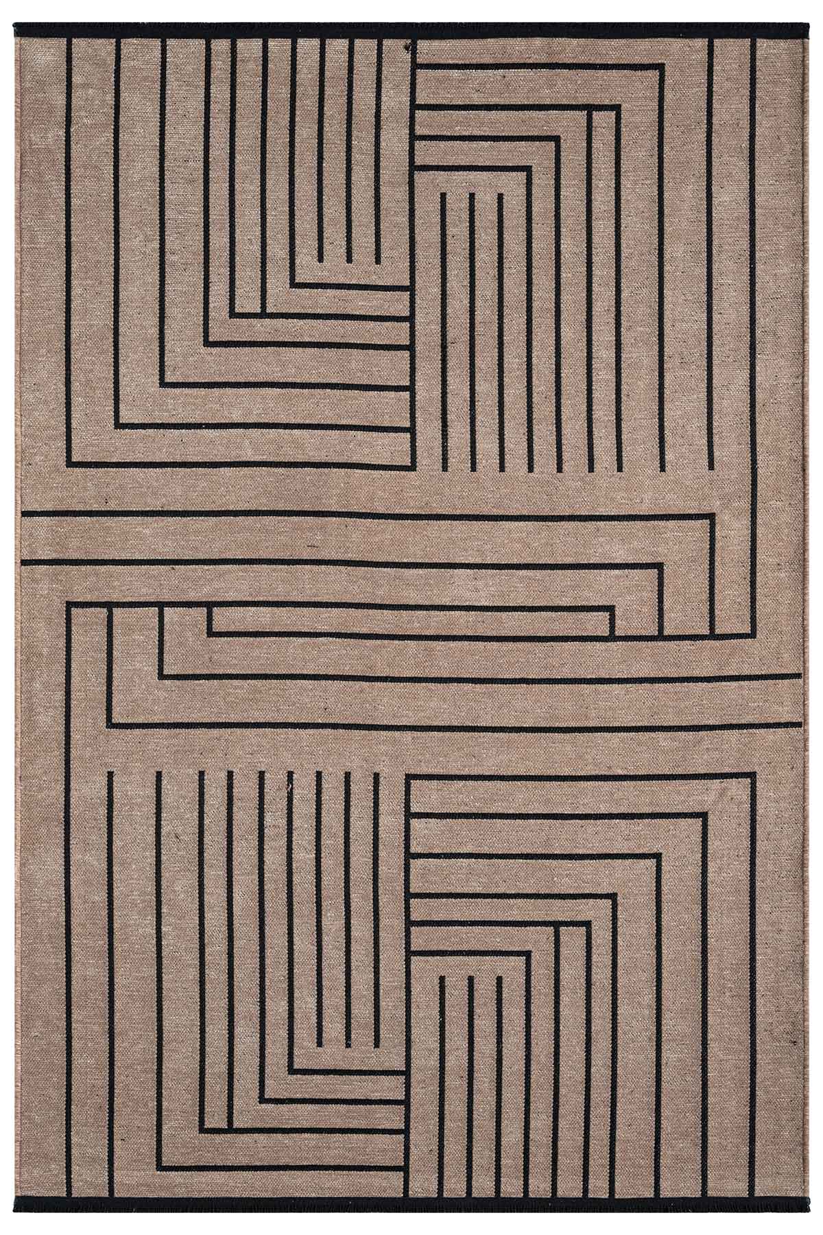 Gaia Bej Halı Yıkanabilir Kaymaz Taban Şönil Kilim Dokuma Pamuk Taban Kilim 10355