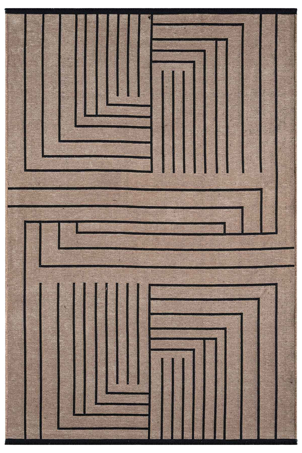 Gaia Bej Halı Yıkanabilir Kaymaz Taban Şönil Kilim Dokuma Pamuk Taban Kilim 10355