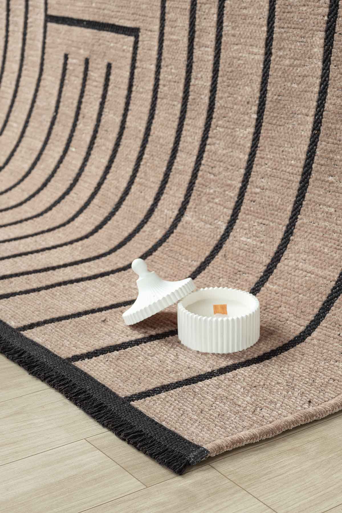 Gaia Bej Halı Yıkanabilir Kaymaz Taban Şönil Kilim Dokuma Pamuk Taban Kilim 10355