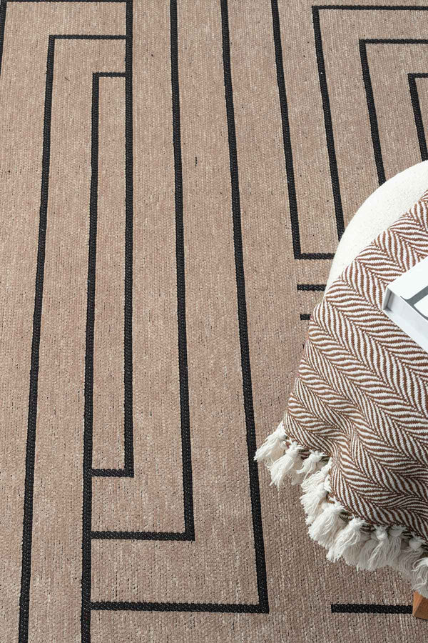 Gaia Bej Halı Yıkanabilir Kaymaz Taban Şönil Kilim Dokuma Pamuk Taban Kilim 10355