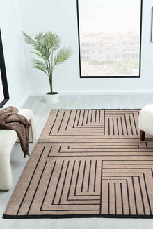 Gaia Bej Halı Yıkanabilir Kaymaz Taban Şönil Kilim Dokuma Pamuk Taban Kilim 10355