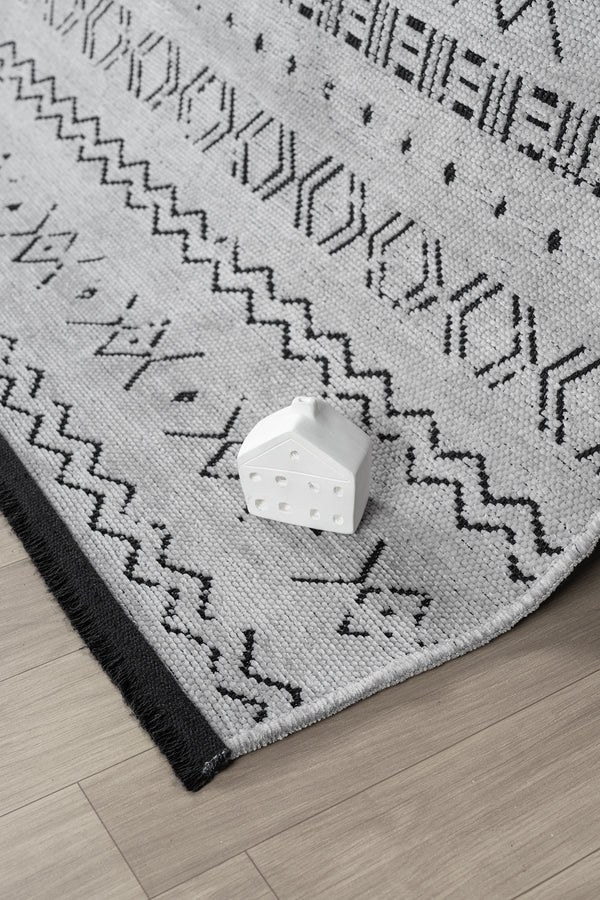 Gaia Gri Halı Yıkanabilir Kaymaz Taban Şönil Kilim Dokuma Pamuk Taban Kilim 10335