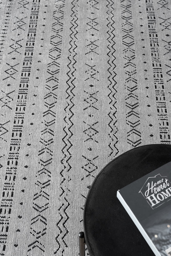 Gaia Gri Halı Yıkanabilir Kaymaz Taban Şönil Kilim Dokuma Pamuk Taban Kilim 10335