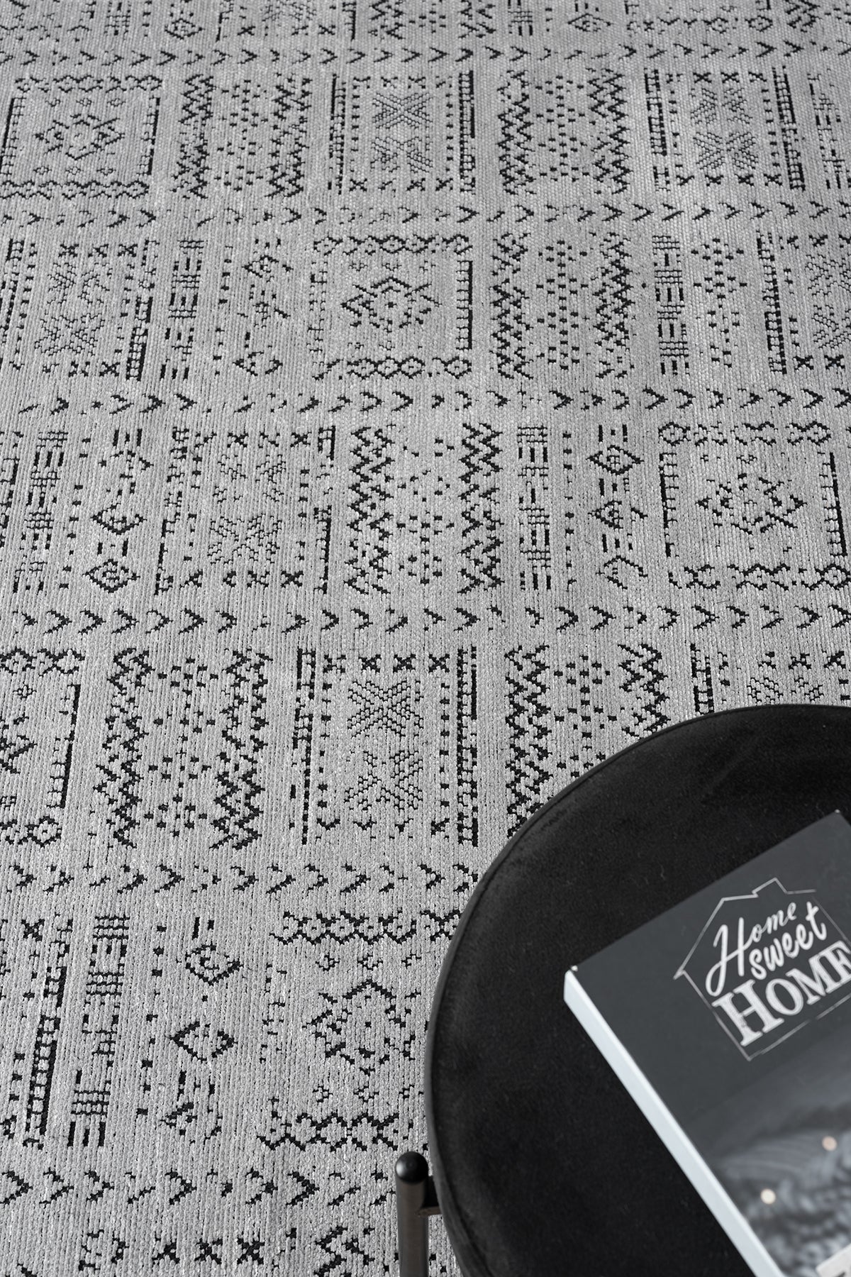 Gaia Gri Halı Yıkanabilir Kaymaz Taban Şönil Kilim Dokuma Pamuk Taban Kilim 10336