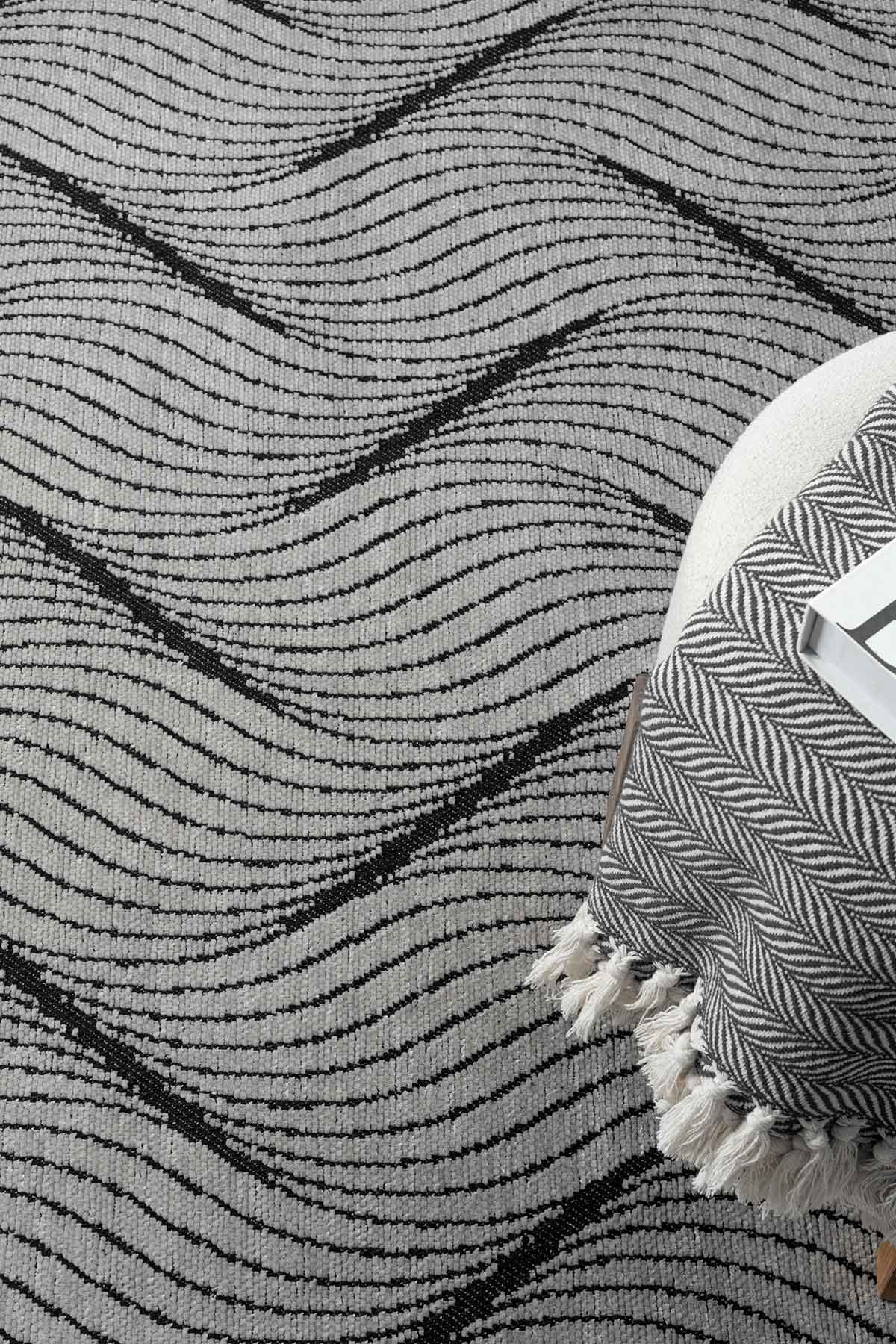 Gaia Gri Halı Yıkanabilir Kaymaz Taban Şönil Kilim Dokuma Pamuk Taban Kilim 10337