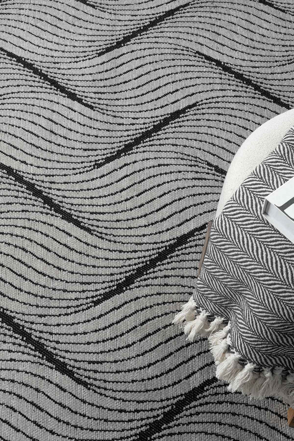 Gaia Gri Halı Yıkanabilir Kaymaz Taban Şönil Kilim Dokuma Pamuk Taban Kilim 10337