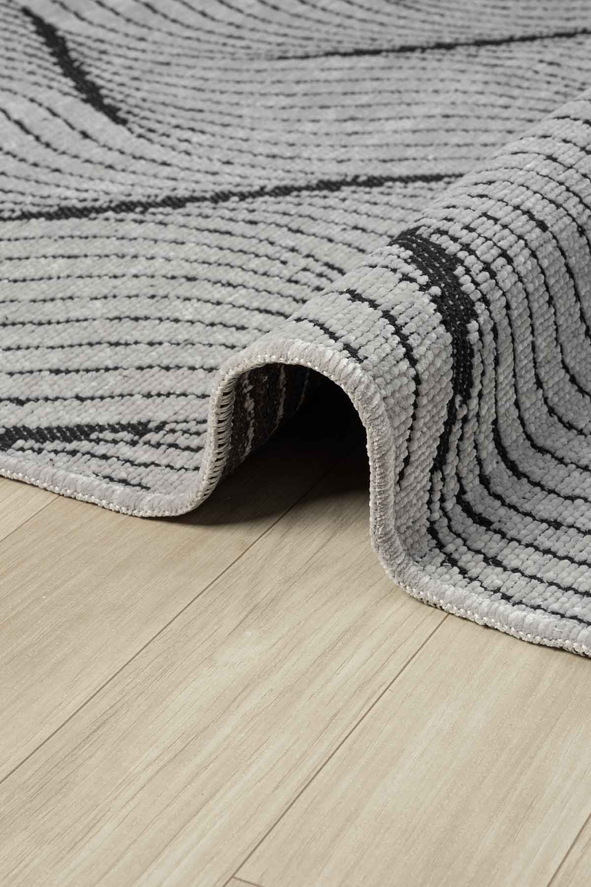 Gaia Gri Halı Yıkanabilir Kaymaz Taban Şönil Kilim Dokuma Pamuk Taban Kilim 10337