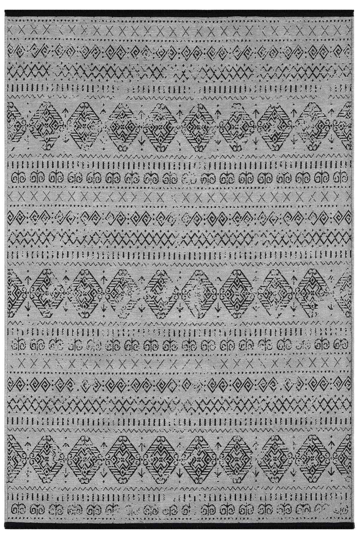 Gaia Gri Halı Yıkanabilir Kaymaz Taban Şönil Kilim Dokuma Pamuk Taban Kilim 10338