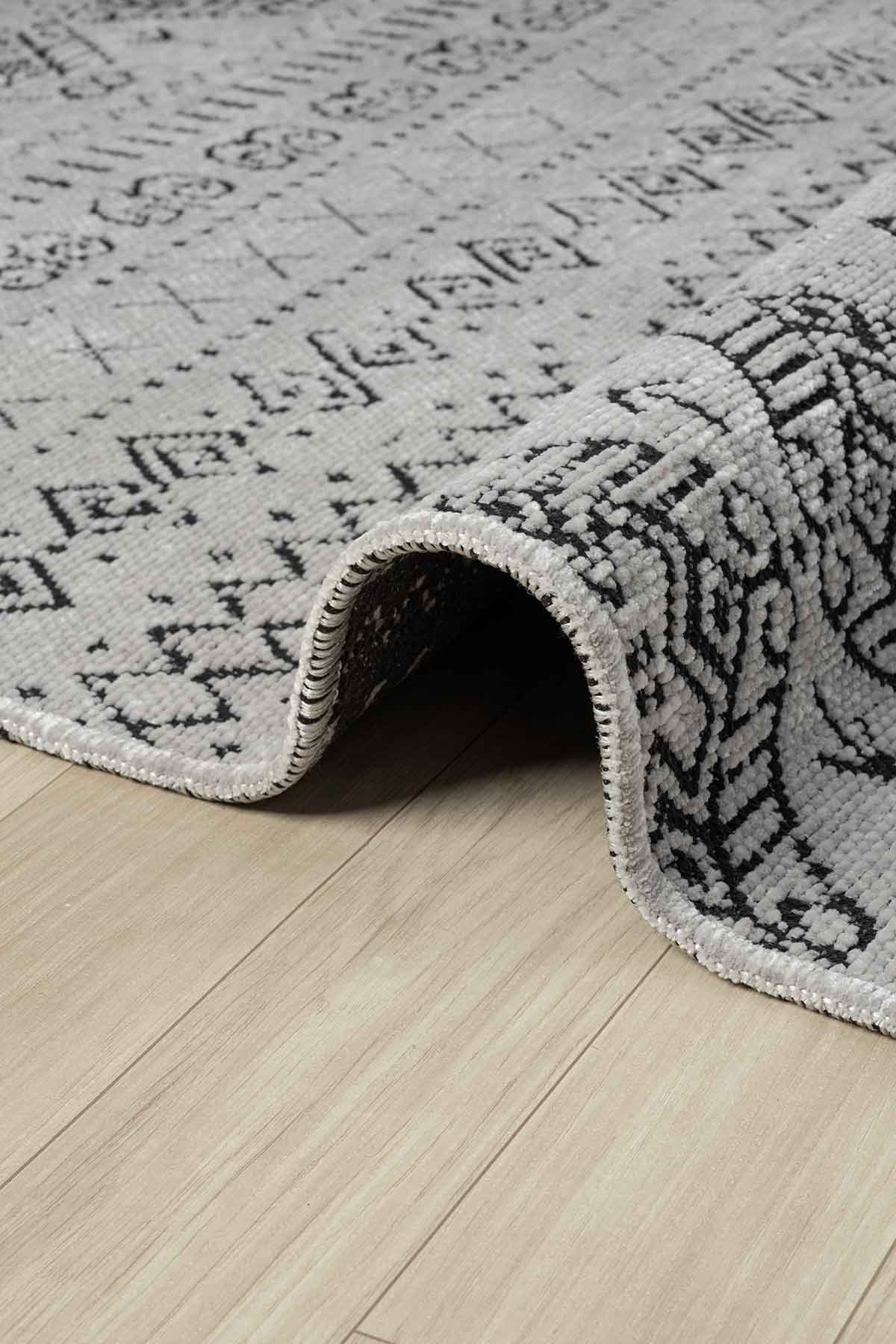 Gaia Gri Halı Yıkanabilir Kaymaz Taban Şönil Kilim Dokuma Pamuk Taban Kilim 10338