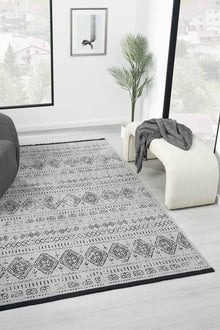 Gaia Gri Halı Yıkanabilir Kaymaz Taban Şönil Kilim Dokuma Pamuk Taban Kilim 10338