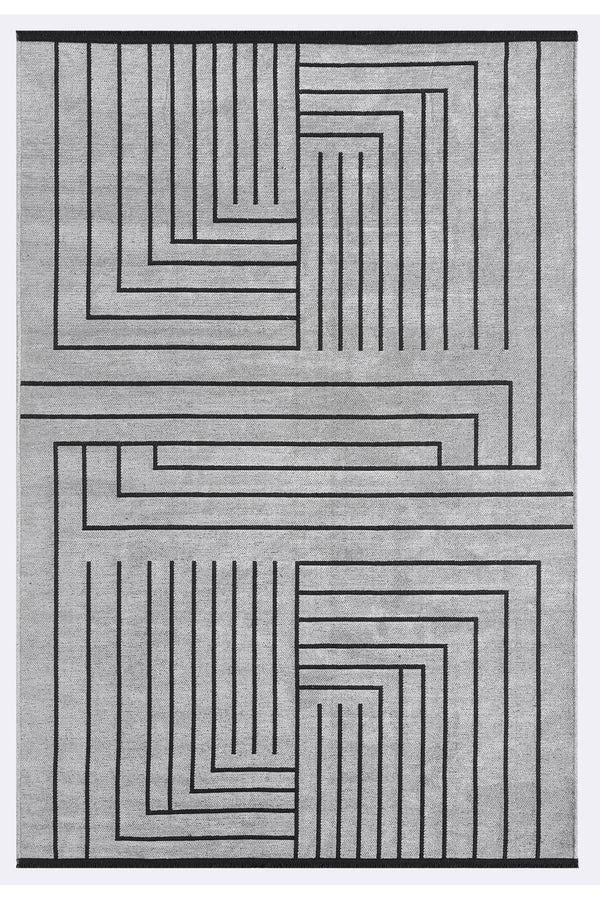 Gaia Gri Halı Yıkanabilir Kaymaz Taban Şönil Kilim Dokuma Pamuk Taban Kilim 10339