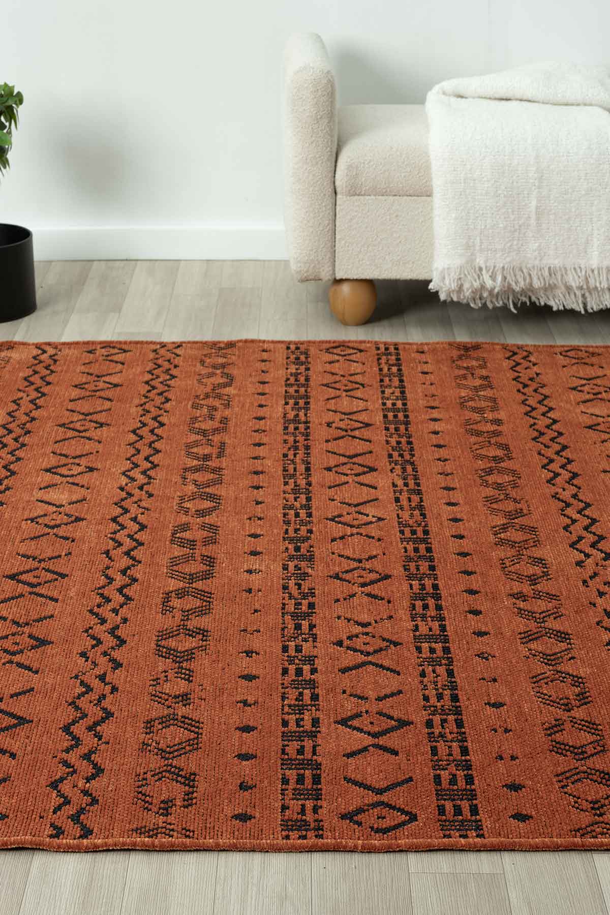 Gaia Kiremit Halı Yıkanabilir Kaymaz Taban Şönil Kilim Dokuma Pamuk Taban Kilim 10319