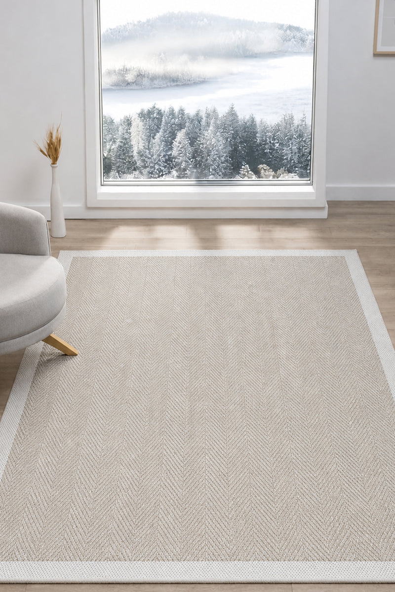 Sisal Prime Bej Krem İskandinav Yıkanabilir Bordürlü Halı Kilim Balkon Teras Koridor Halısı 1147