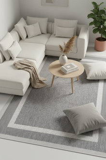 Sisal Prime Gri Krem Mavi İskandinav Yıkanabilir Bordürlü Halı Kilim Balkon Teras Koridor Halısı 1149