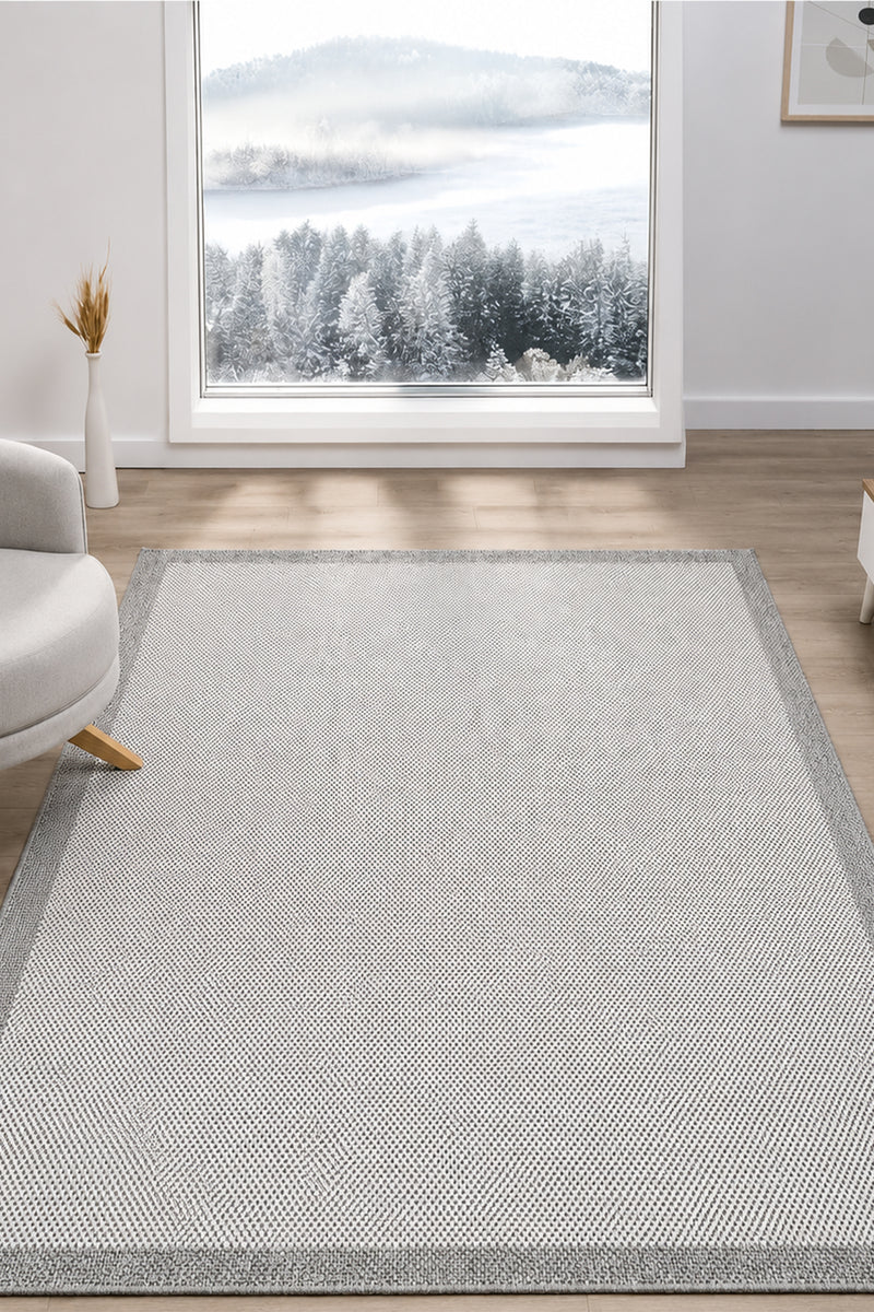Sisal Prime Krem Gri İskandinav Yıkanabilir Bordürlü Halı Kilim Balkon Teras Koridor Halısı 1148