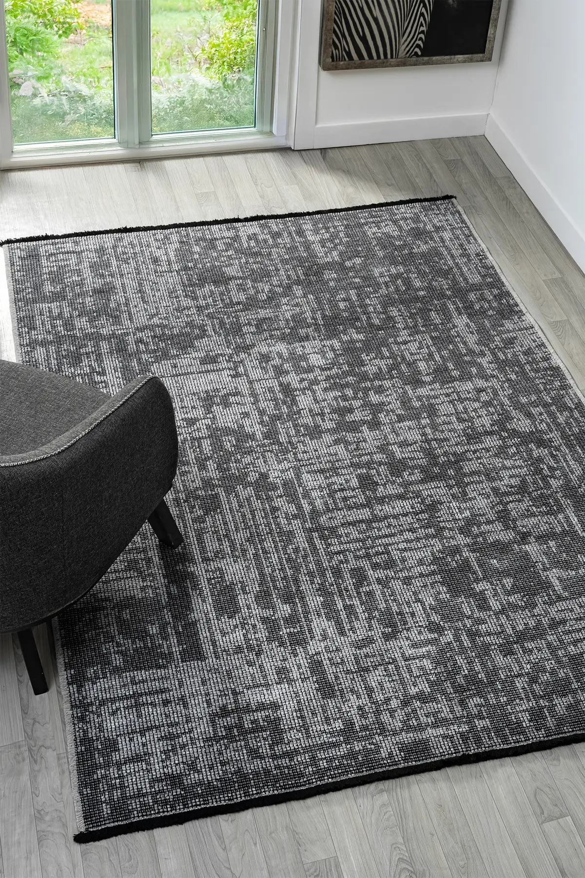 Antik Gri Halı Yıkanabilir Kaymaz Taban Şönil Kilim Dokuma Pamuk Taban Kilim 10119A