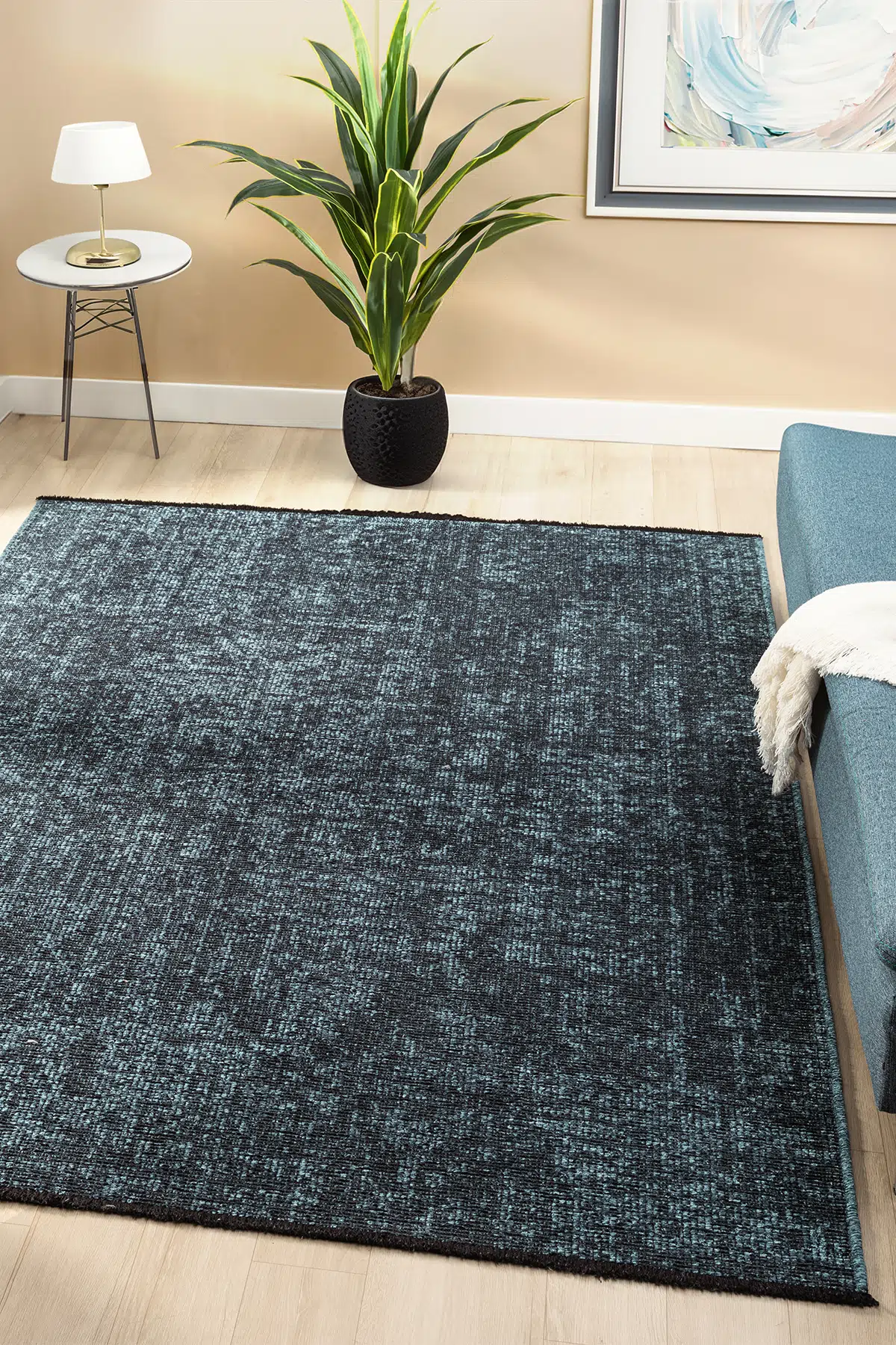 Antik Turkuaz Halı Yıkanabilir Kaymaz Taban Şönil Kilim Dokuma Pamuk Taban Kilim 10364A