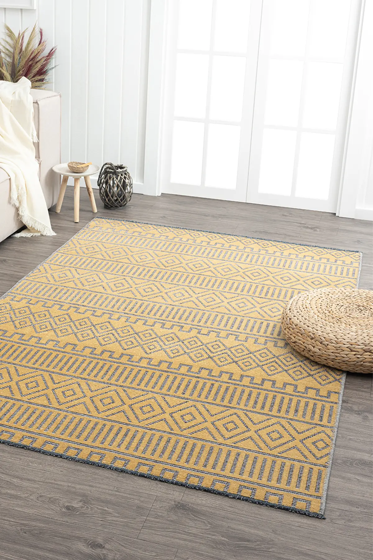 Ares Hardal Gri Halı Yıkanabilir Kaymaz Taban Şönil Kilim Dokuma Pamuk Taban Kilim NV16