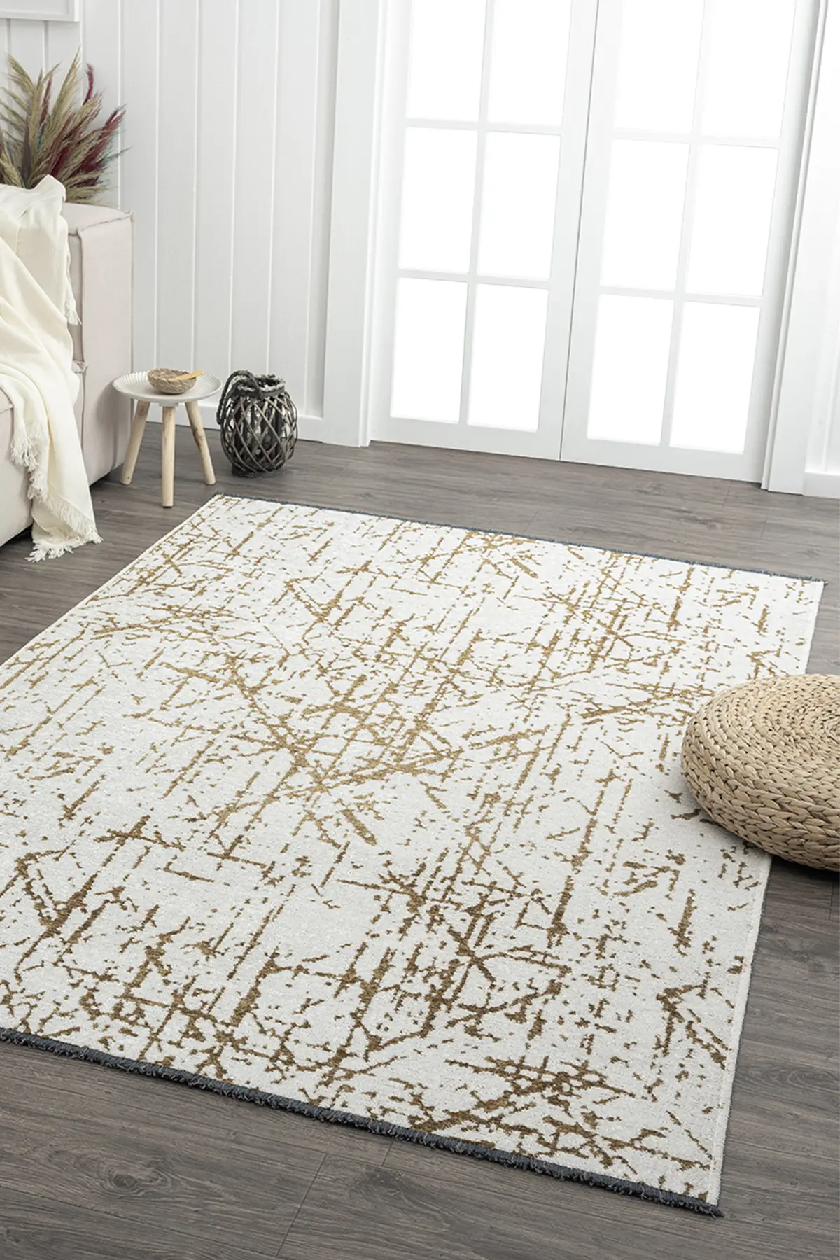 Ares Krem Gold Halı Yıkanabilir Kaymaz Taban Şönil Kilim Dokuma Pamuk Taban Kilim NV33