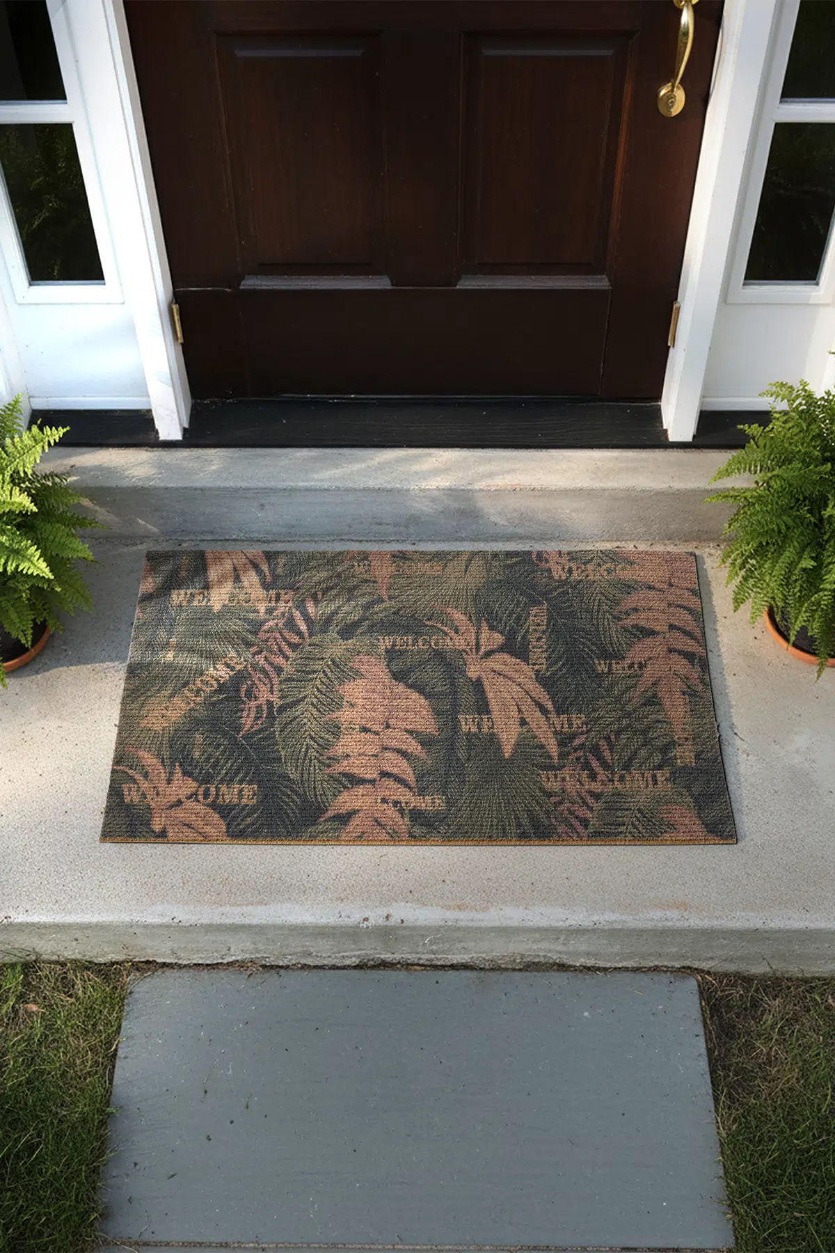 Charm Yeşil Natürel Yaprak Desenli Paspas Dış Kapı Paspası Kıl Kapı Önü Paspası 2003