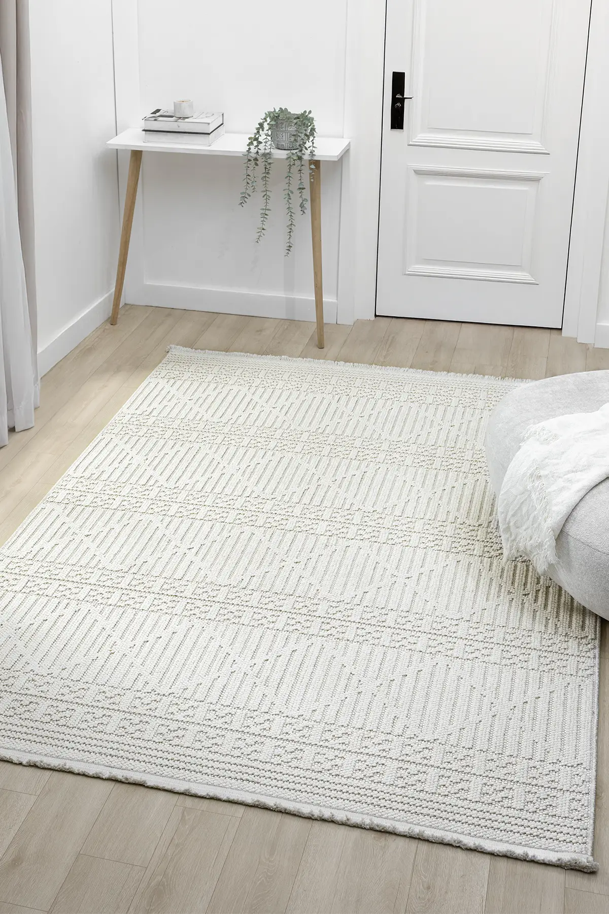 Fizy Beyaz Halı Loop Sisal Halı Modern Dokuma Oturma Odası Salon Halısı 11868A