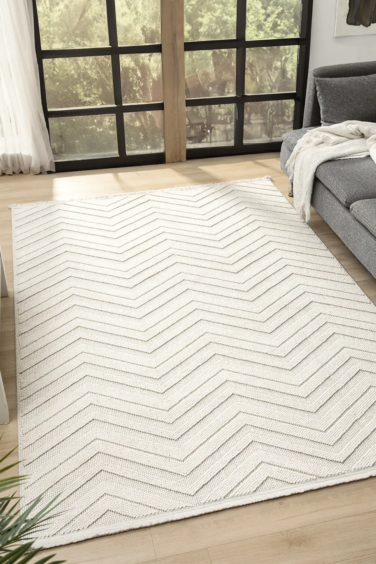 Fizy Beyaz Halı Loop Sisal Halı Modern Dokuma Oturma Odası Salon Halısı 13797A