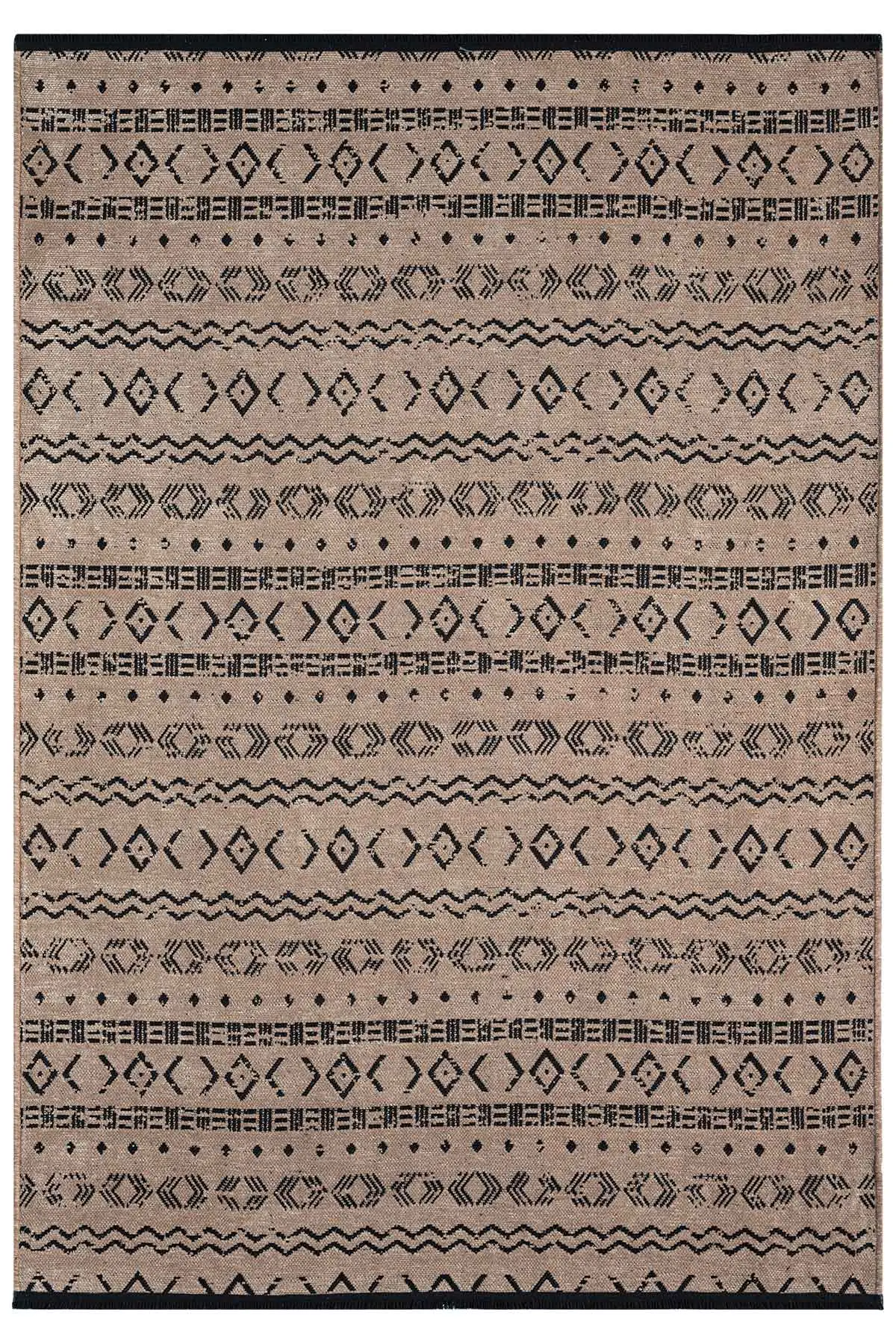 Gaia Bej Halı Yıkanabilir Kaymaz Taban Şönil Kilim Dokuma Pamuk Taban Kilim 10351