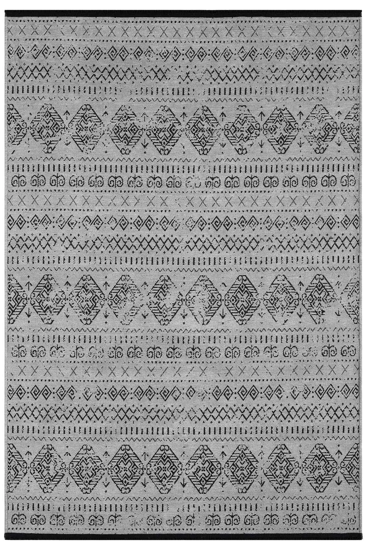 Gaia Gri Halı Yıkanabilir Kaymaz Taban Şönil Kilim Dokuma Pamuk Taban Kilim 10338